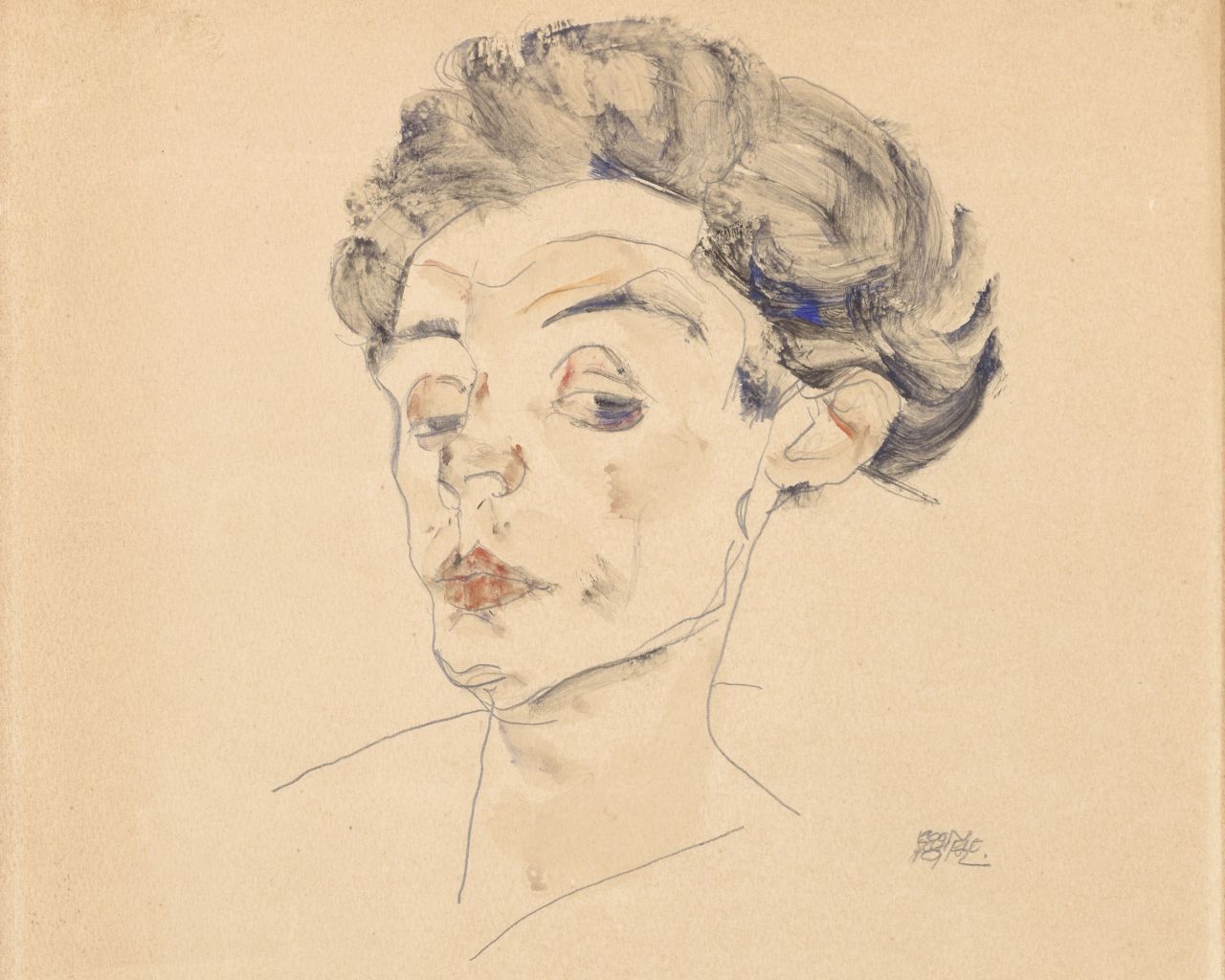 Egon Schiele: Selbstbildnis Kopf, Ausschnitt